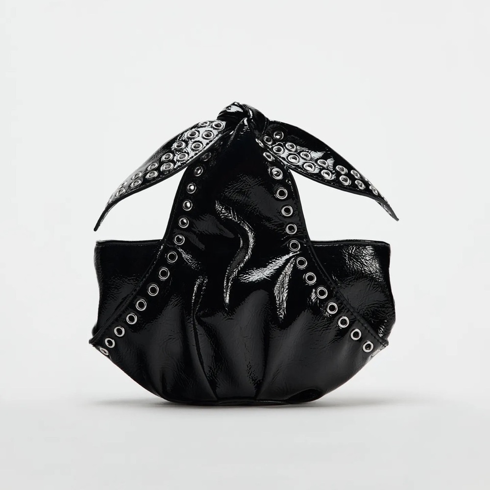 Black Patent Leather Bag with Silver Accents